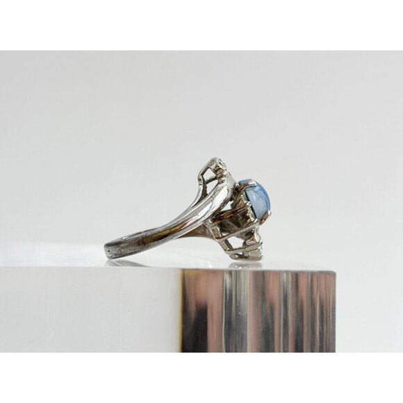 Silver Toned Blue Gemstone & Clear Gemstone Framed Vintage Vintage Ring - sz 6 - Picture 3 of 10